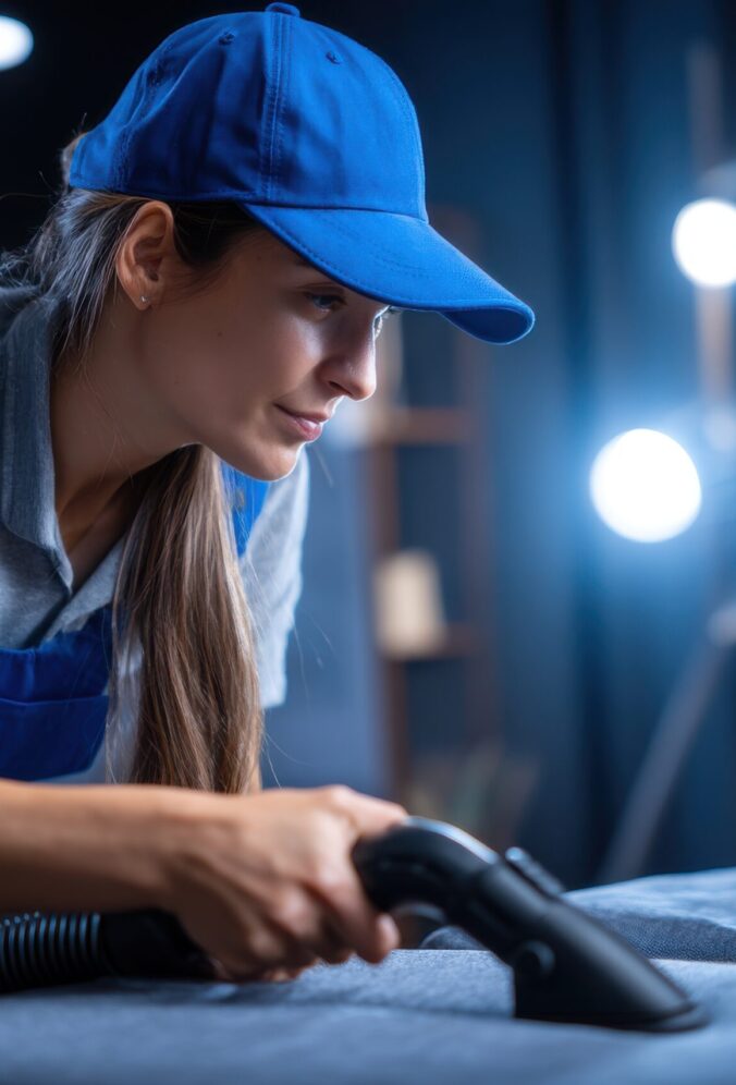 Professional cleaning service provides meticulous fabric care with a vacuum cleaner, ensuring hygiene and freshness in a clean environment, focused on detail and quality. Professional cleaning service provides meticulous fabric care with a vacuum cleaner, ensuring hygiene and freshness in a clean environment, focused on detail and quality.
